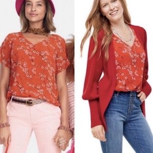 "Cherry Blossom" Short Sleeve V-Neck Blouse by CAbi. NWT. Women XXL Roomy Fit!